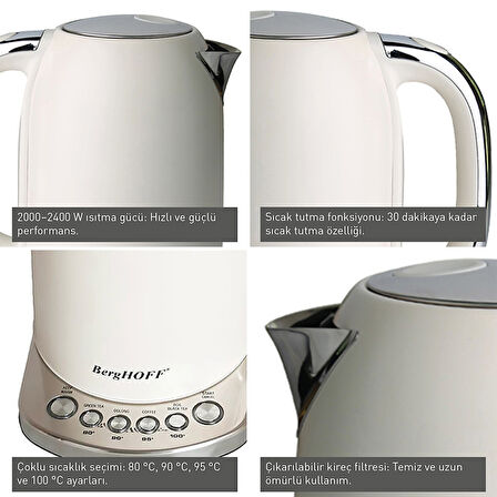 Berghoff Gem Retro Kettle 1,7 L Vanilya Krem