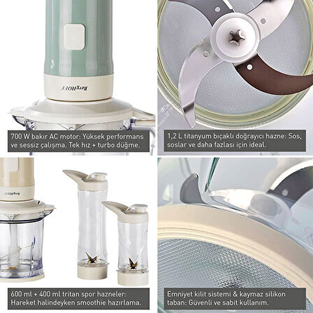 Berghoff Gem Retro Blender ve Doğrayıcı Mint Yeşil