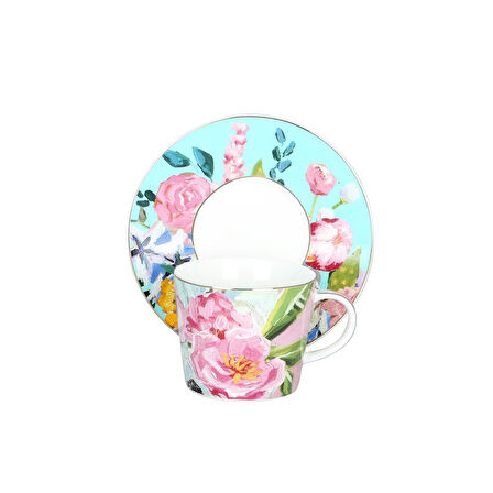 Luckyart Peony Desenli 6 lı Bone China Porselen Çay Fincanı seti 220 ml LYBA037