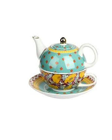 Lucky Art Eliana Bone China Desenli Porselen Tek Kişilik Demlik & Fincan Seti LYHD 596