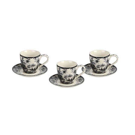 Lucky Art Florantıne 6lı Ayaklı Kahve Fincanı Set Siyah