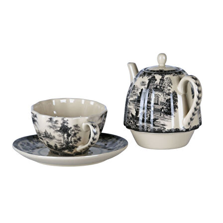 Lucky Art Florantine Tek Kişilik Çay Seti Siyah 700 cc