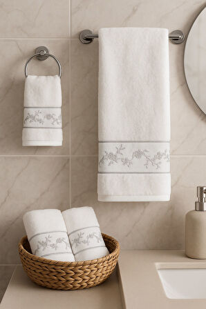 Özdilek Daniela Çiçekli Nakışlı Misafir Banyo Seti