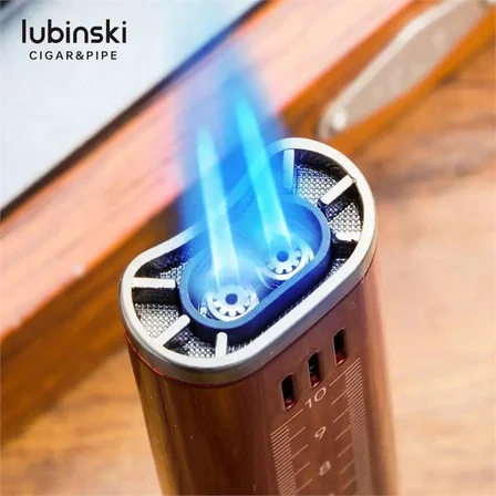 Lubinski Cigar Slim Cetvelli Ve Sehpalı Çift Torch Puro Çakmağı Mavi
