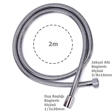 Meriva M207 Mega Banyo Jakuzi Duş spiral Hortumu 2metre-Krom