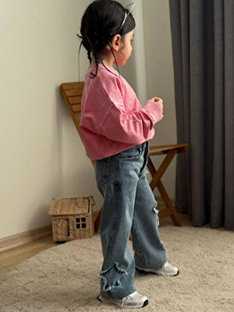 Taş Yıkamalı Kız Yıldız Takım - Sweatshirt-Jean Pantalon