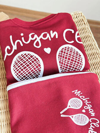 Michigan Club Biye Detaylı %100 Pamuk Sweatshirt ve 3 İplik Eşofman Takımı