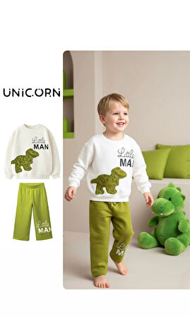 Dinazor Nakışlı Aplike Detaylı Sweatshirt ve Eşofman Takımı