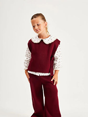 Kız Çocuk Bordo 3'lü Triko Takım