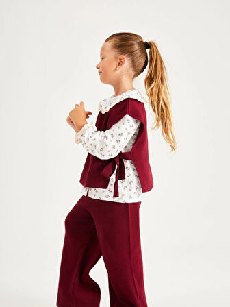 Kız Çocuk Bordo 3'lü Triko Takım