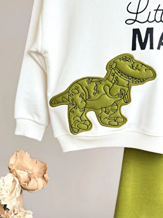 Dinazor Nakışlı Aplike Detaylı Sweatshirt ve Eşofman Takımı