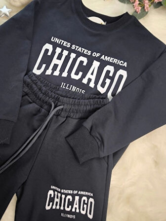 Chicago Yazı Detaylı Unisex Eşofman Takımı - Alt Üst Takım