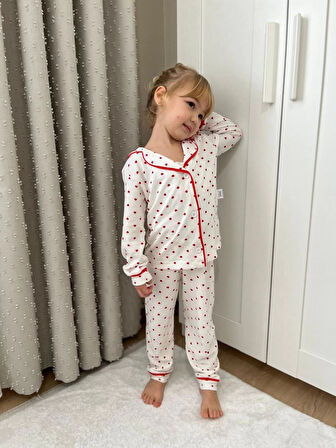 Kırmızı Kalp Detaylı Pijama Takımı