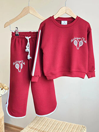Michigan Club Biye Detaylı %100 Pamuk Sweatshirt ve 3 İplik Eşofman Takımı