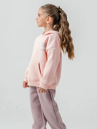 Pudra Çocuk Kapüşonlu Eşofman Takımı