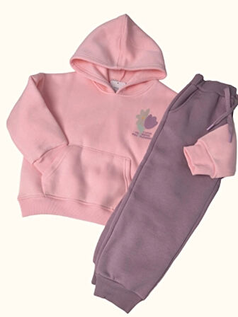 Pudra Çocuk Kapüşonlu Eşofman Takımı