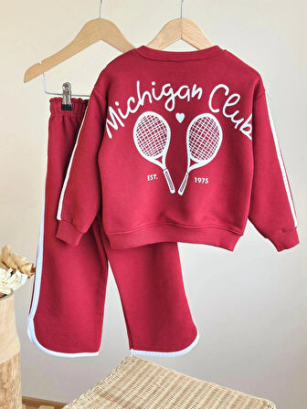 Michigan Club Biye Detaylı %100 Pamuk Sweatshirt ve 3 İplik Eşofman Takımı