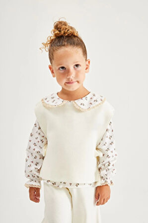 Kız Çocuk Krem Triko 3'lü Takım