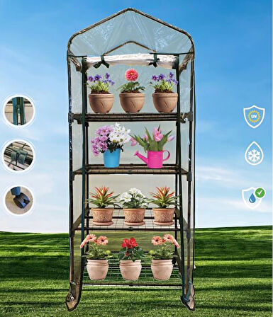 Gardener 16040 4 Katlı Tekerlekli Portatif Şeffaf Bahçe Serası - 69 cm x 49 cm x 158 cm