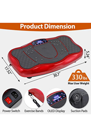 Glr 750 Kırmızı Güçlü Titreşimli Egzersiz Platformu Body Vibration Plate Makinesi