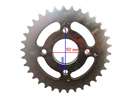 Atv Arka Dişli 530-34T İç 52 Mm 4 Delikli Öm