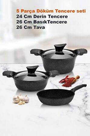 Cvs Dn 20030 5 Parça Döküm Granit Tencere Seti (24-26-26 cm )