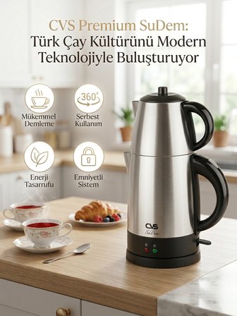 Cvs DN-91128 Sudem 1800 W Çelik 1.8 lt Elektrikli Çay Makinesi 
