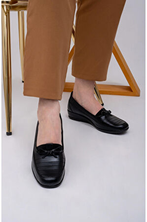 Kadın Bordo Topuk Destekli Ortopedik Düz Deri Taban Günlük Anne Ayakkabısı 08