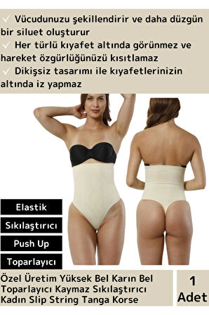 Özel Tasarım Yüksek Bel Karın Toparlayıcı Kaymaz Sıkılaştırıcı Kadın Slip String Tanga Korse