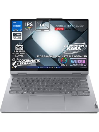 Lenovo Thinkbook 14 2-In-1 G5 Iau Intel Core Ultra 7 255U 16-GBDDR5  2 TBSSD  14" Wuxga (1920X1200) IPS Panel Dokunmatik Windows 11 Home 21SQ003BTXAT11