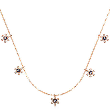 Gümüş Çiçek Nazarlı Şans Kadın Kolye