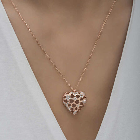 Gümüş Bombeli Kalp Kadın Kolye