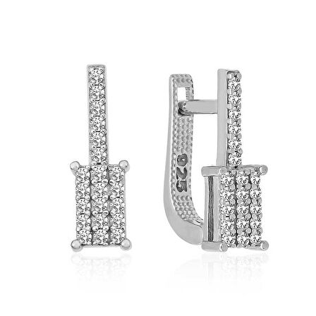 Gümüş Sallantılı Kare Taşlı Küpe