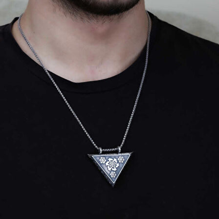 Gümüş Üçgen İçi Açılabilen Çiçek Muskalık Kolye