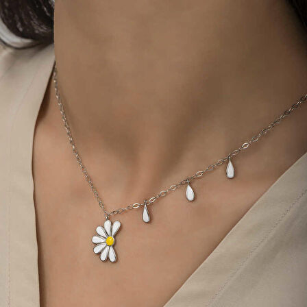 Gümüş Papatya Seviyor Sevmiyor Kadın Kolye