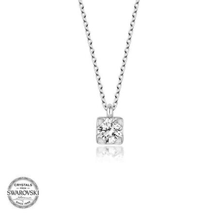 Swarovski Taşlı Gümüş Tektaş Kadın Kolye