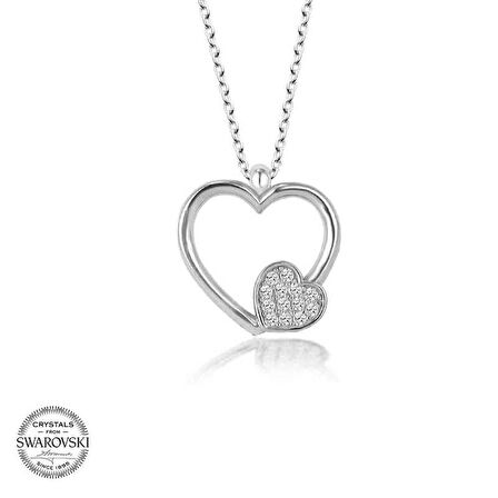 Swarovski Taşlı Gümüş Kalp Kadın Kolye