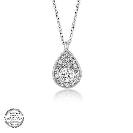 Swarovski Taşlı Gümüş Damla Tektaş Kadın Kolye