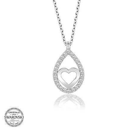 Swarovski Taşlı Gümüş Damla Kalp Kadın Kolye