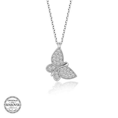 Swarovski Taşlı Gümüş Kelebek Kadın Kolye