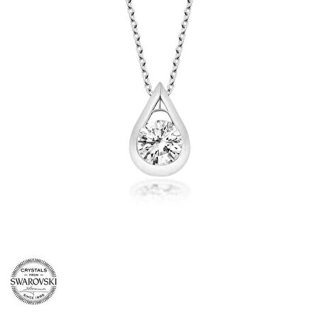 Swarovski Taşlı Gümüş Damla Tektaş Kadın Kolye