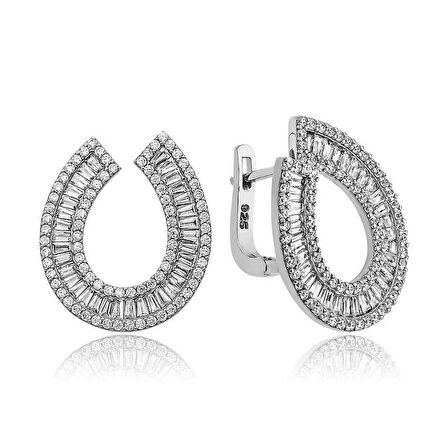 Gümüş Trapez Taşlı  Kadın Küpe