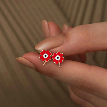 Gümüş Fosforlu Kırmızı Yonca Küpe