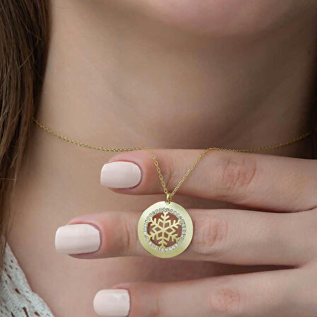 Gümüş Gold Kar Tanesi Kadın Kolye