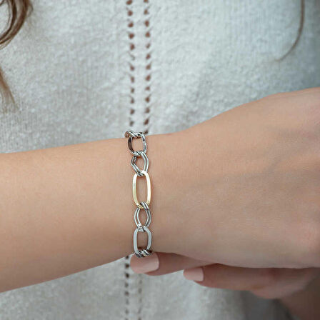 ​Gümüş İki Renk Kadın Bileklik