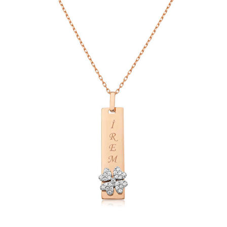 Gümüş Yonca Desenli Plaka Kolye