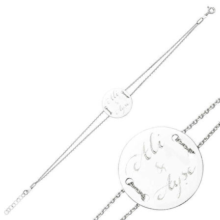 Gümüş İsimli Yuvarlak Plaka Kadın Bileklik