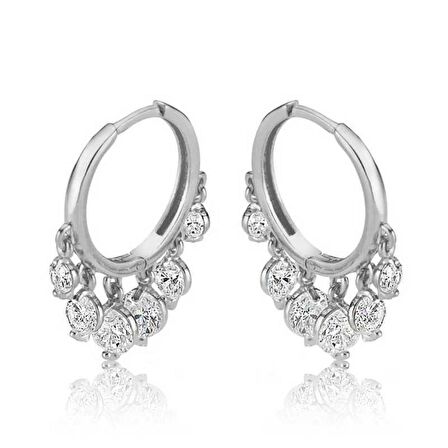 Gümüş Beyaz Taşlı Pullu Küpe