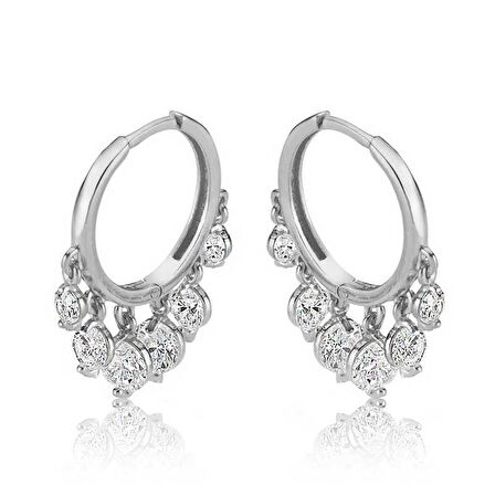 Gümüş Beyaz Taşlı Pullu Küpe