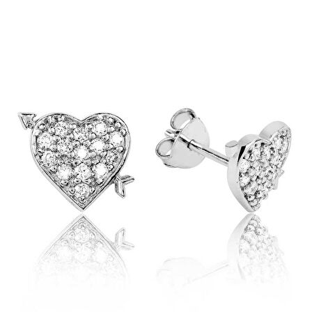 Gümüş Beyaz Kalpli Kadın Küpe